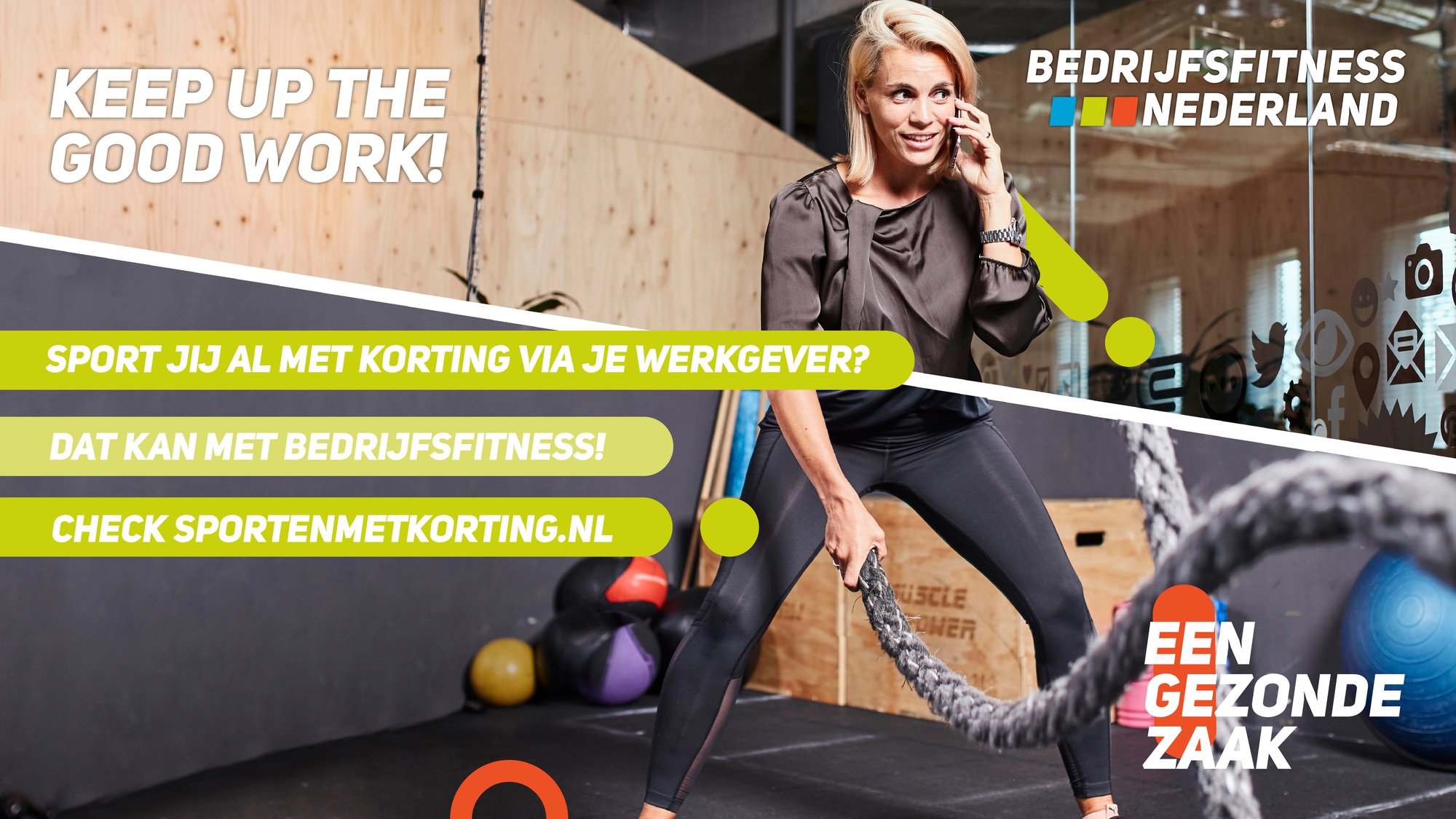 Beeldschermadvertentie sportlocatie - Bedrijfsfitness Nederland (battle ropes)